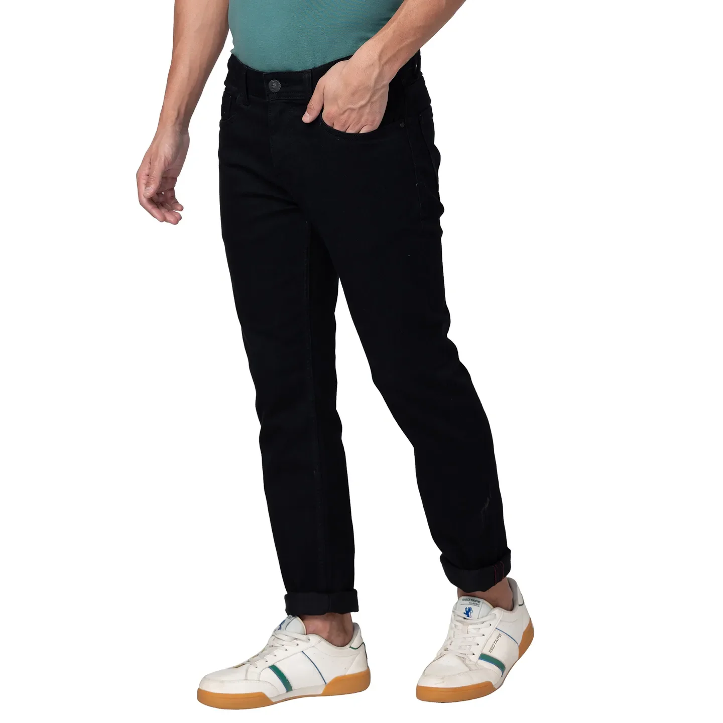 Black Slim Straight Fit Men's Denims by Being Human Clothing - Image 2