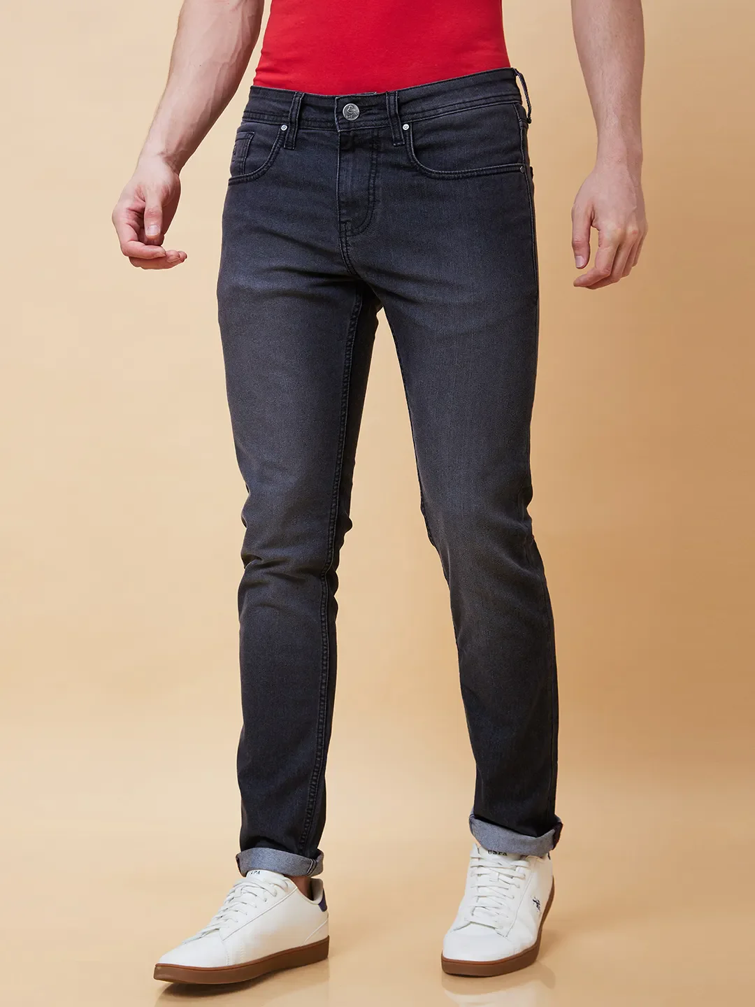 Black Slim Straight Fit Men's Denims by Being Human Clothing - Image 3