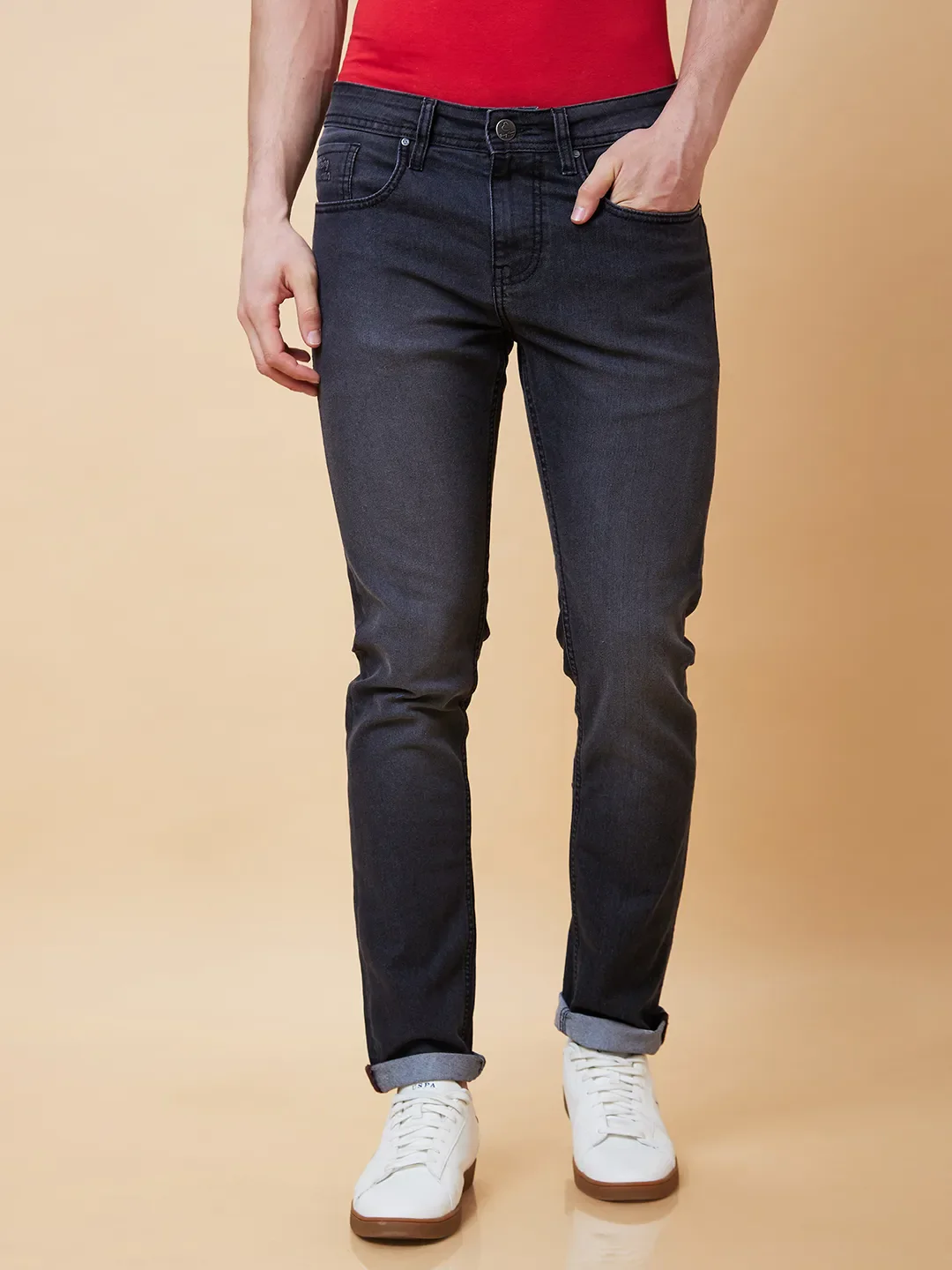 Black Slim Straight Fit Men's Denims by Being Human Clothing - Image 6