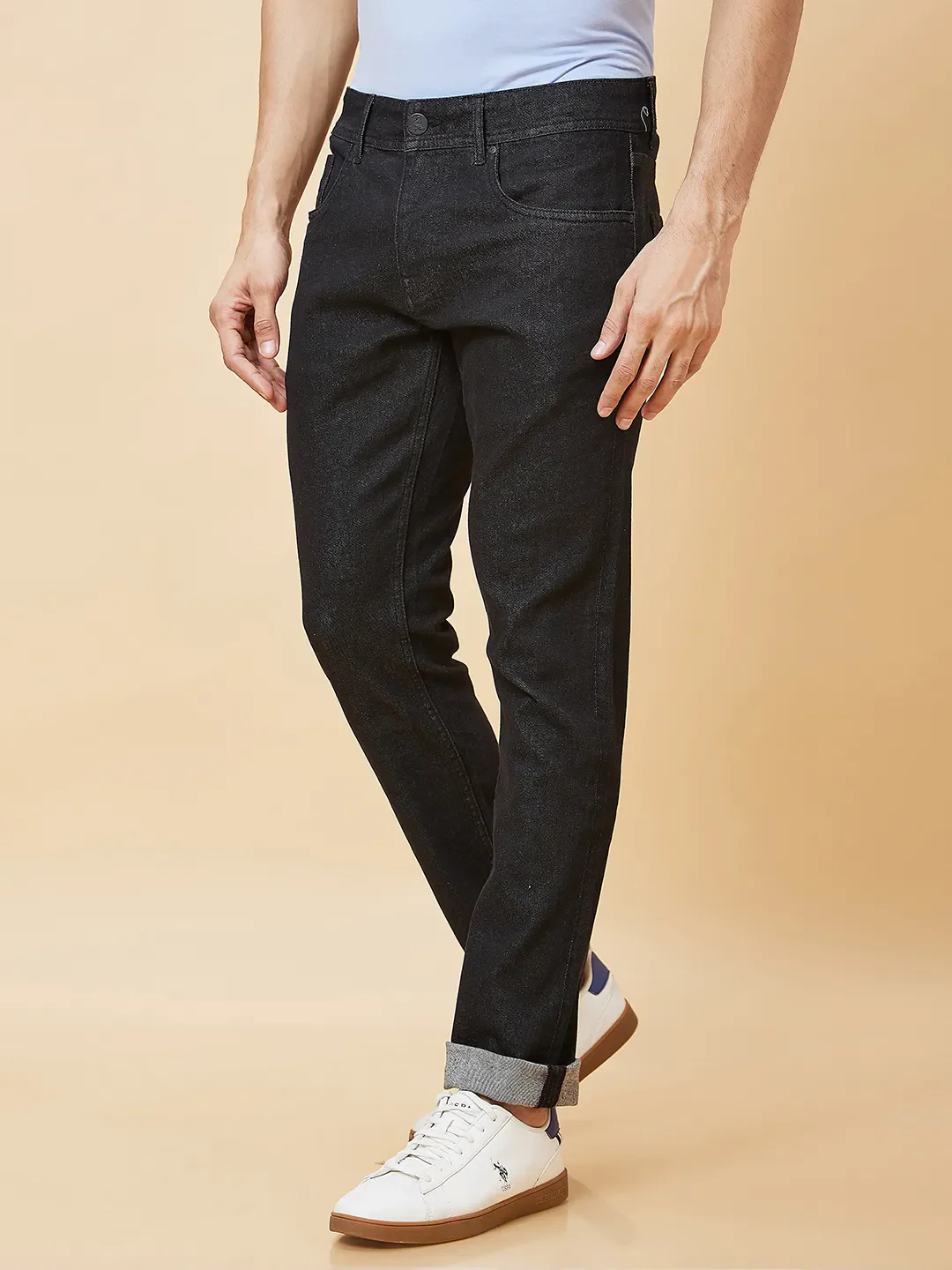 Black Slim Straight Fit Men's Denims by Being Human Clothing - Image 3