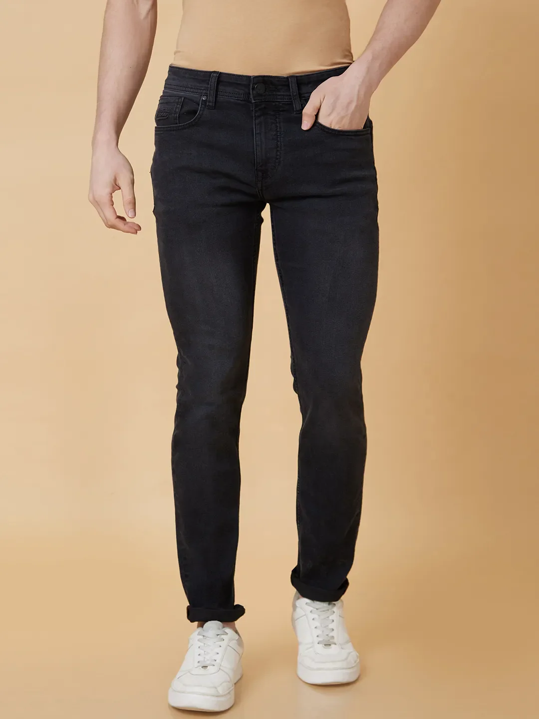 Black Slim Straight Fit Men's Denims by Being Human Clothing - Image 6