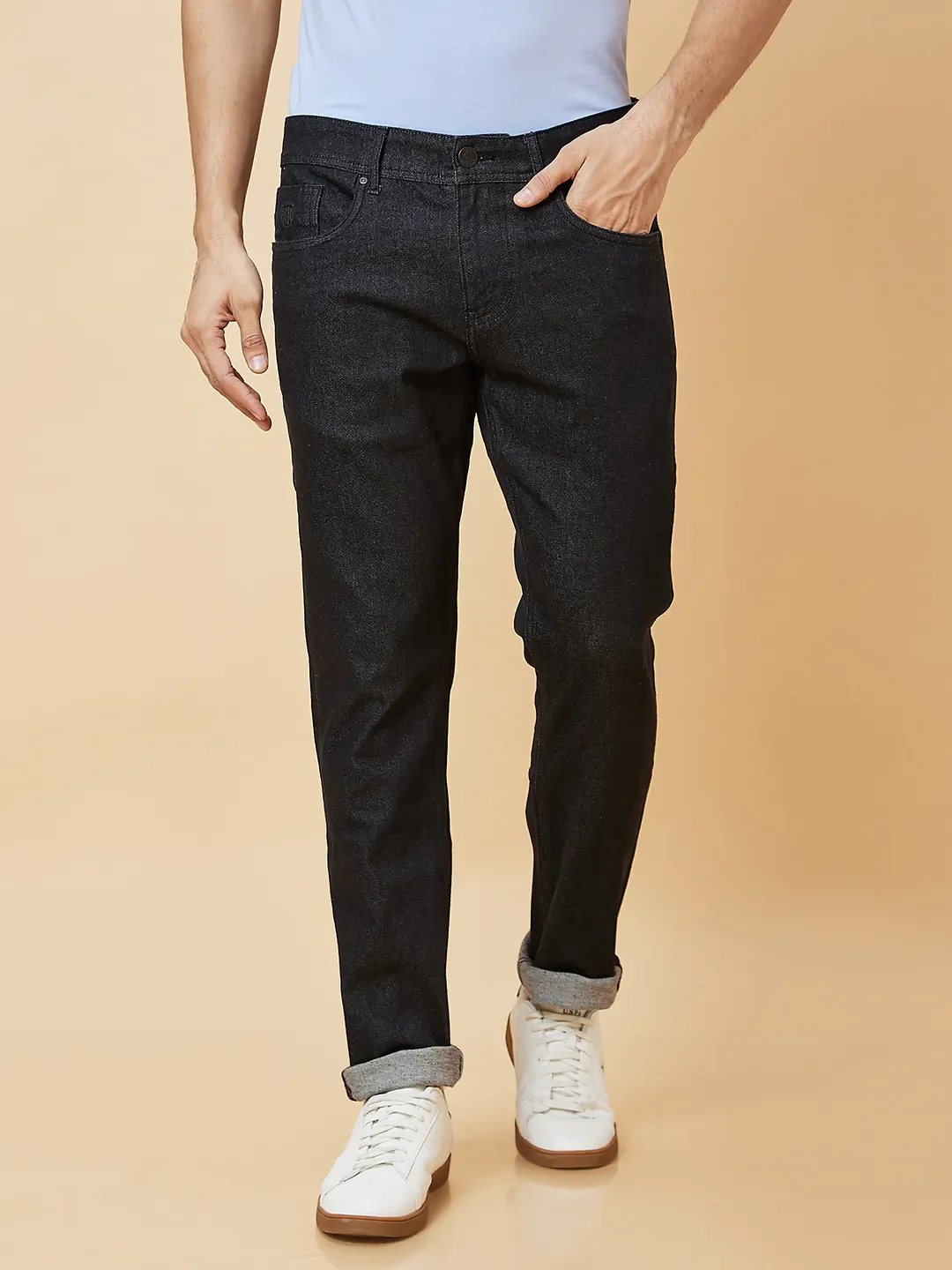 Black Slim Straight Fit Men's Denims by Being Human Clothing