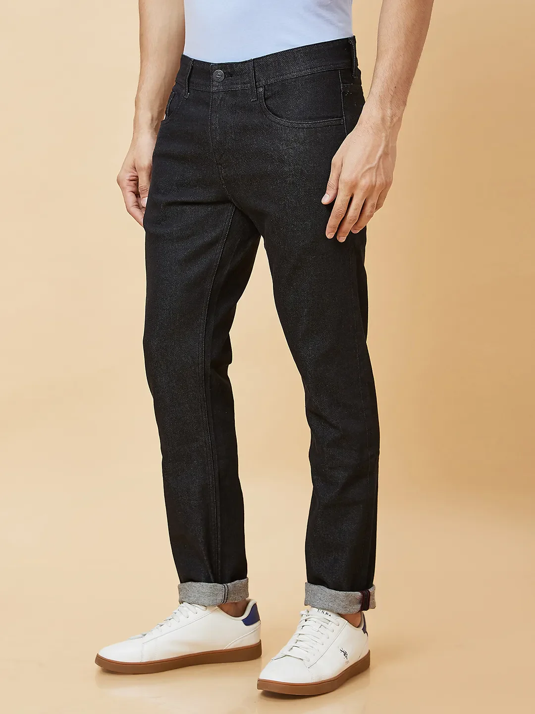 Black Slim Straight Fit Men's Denims by Being Human Clothing - Image 3