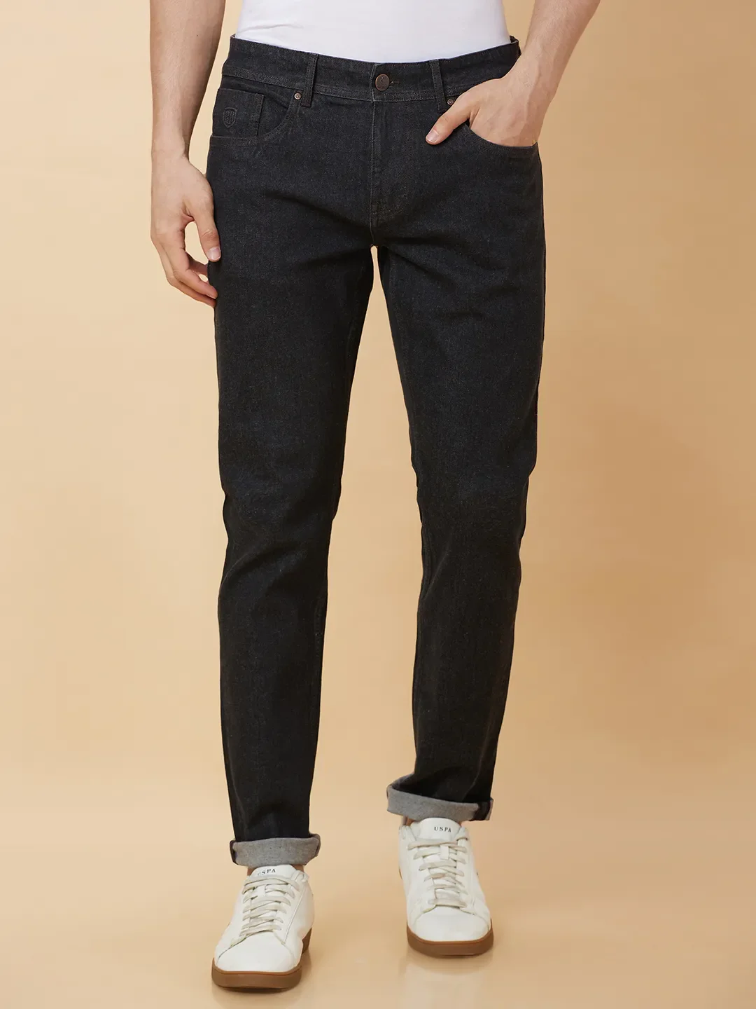 Black Slim Straight Fit Men's Denims by Being Human Clothing