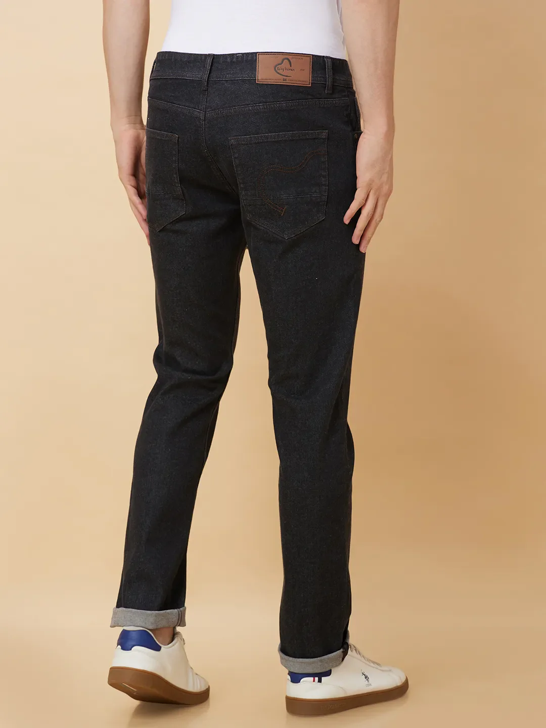 Black Slim Straight Fit Men's Denims by Being Human Clothing - Image 3
