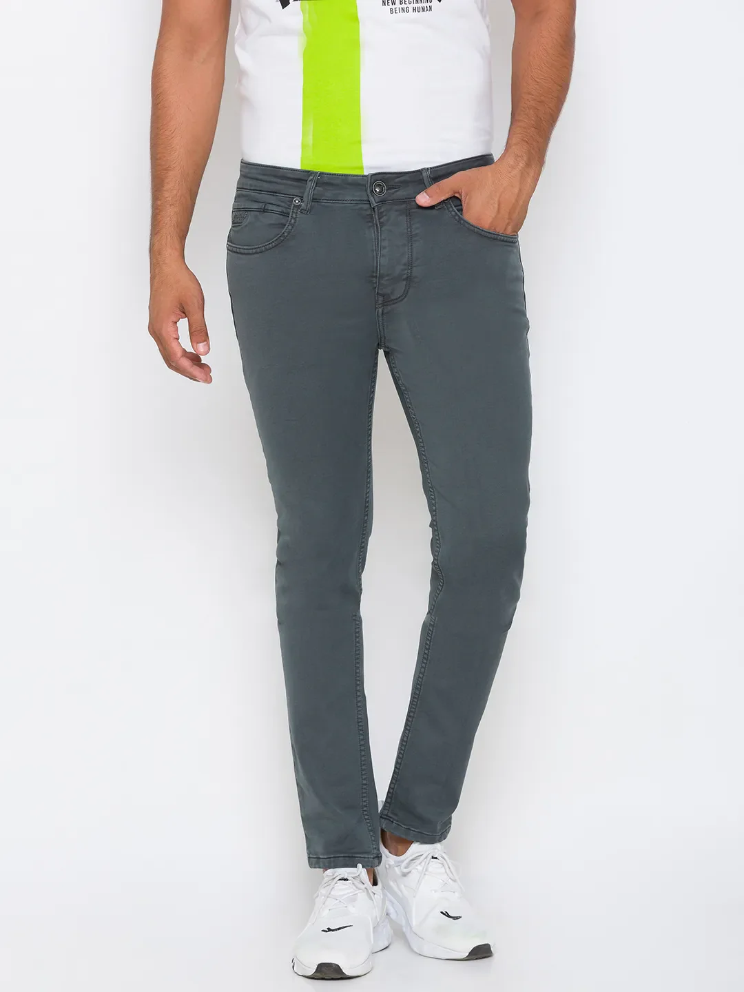 Grey Slim Straight Fit Men's Denims by Being Human Clothing
