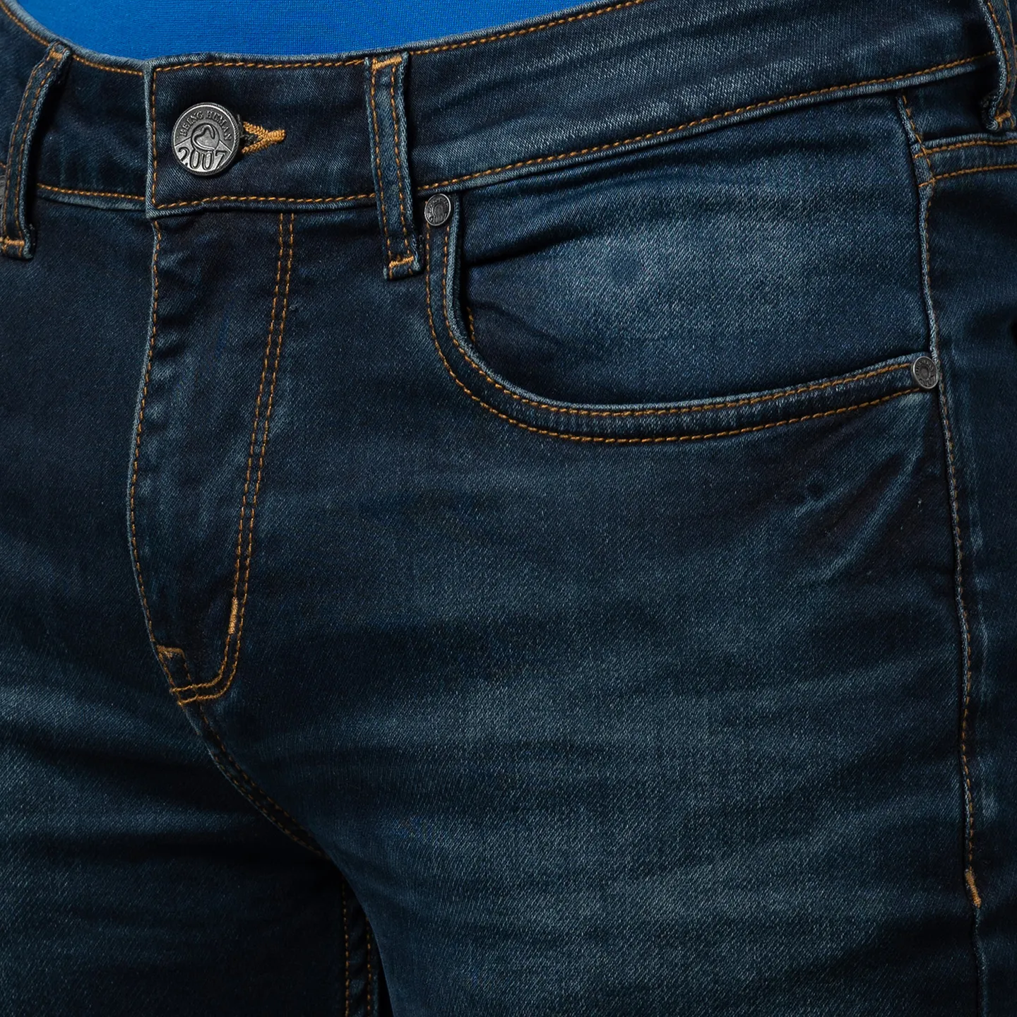 Dark Blue Slim Fit Denims For Men By Being Human Clothing - Image 5