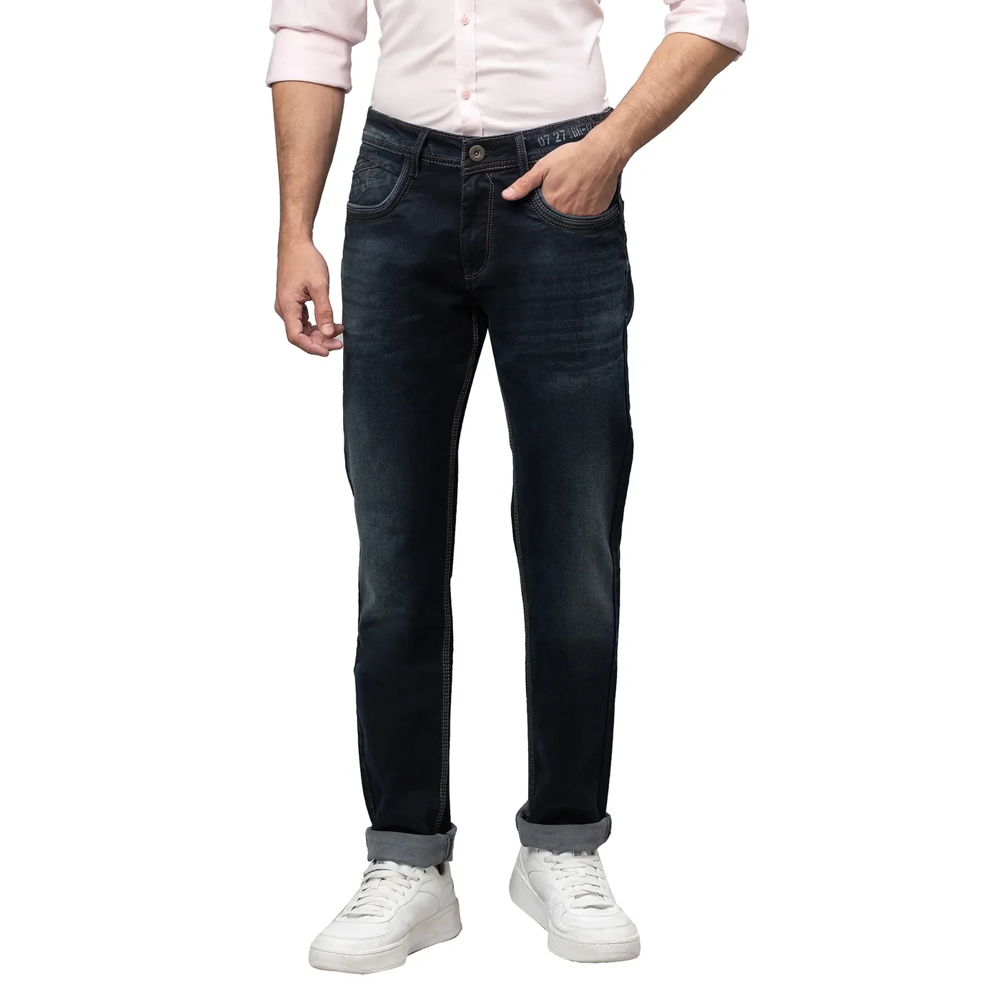Dark Blue Slim Fit Denims For Men By Being Human Clothing