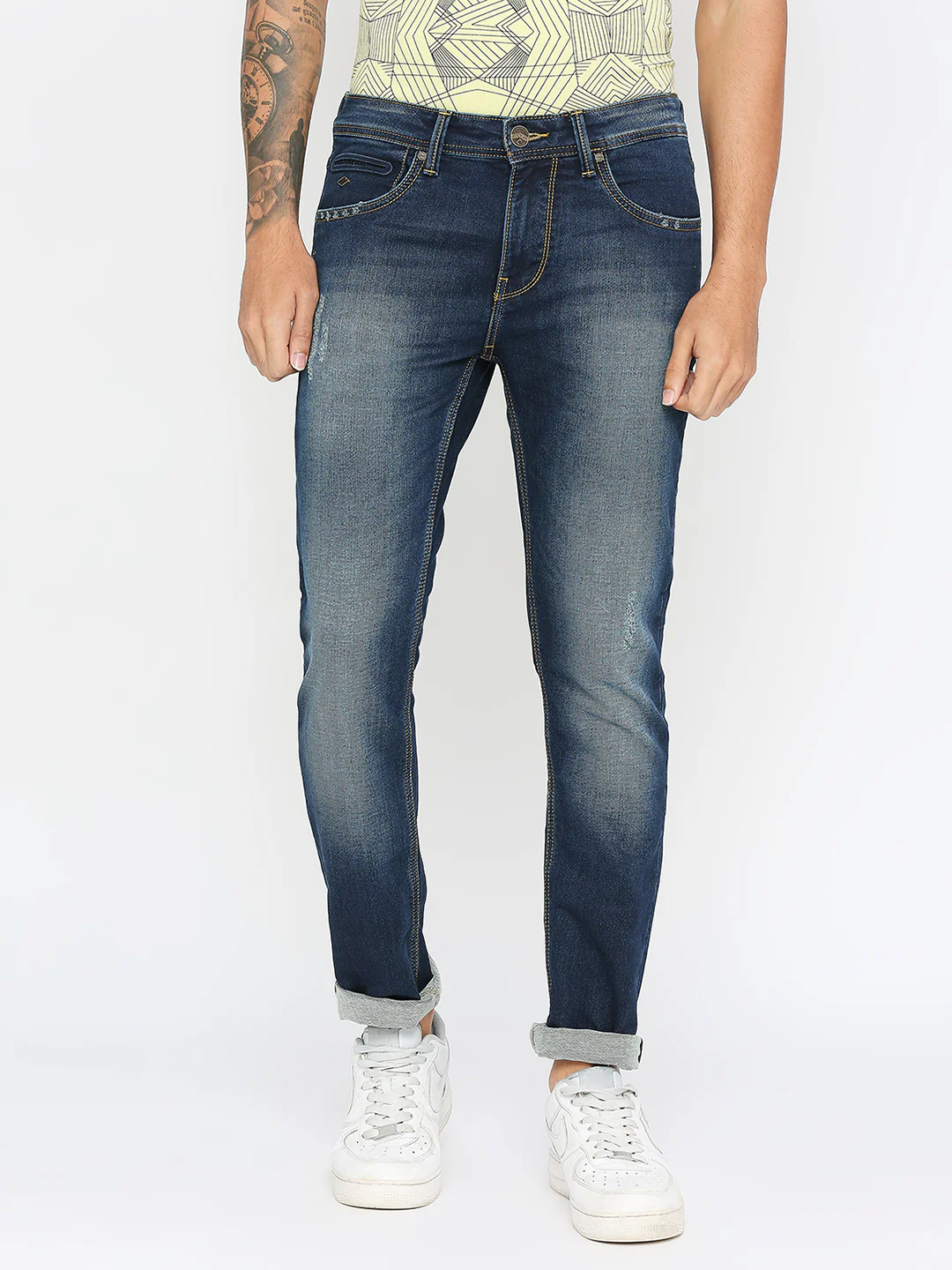 Dark Blue Slim Fit Denims For Men By Being Human Clothing