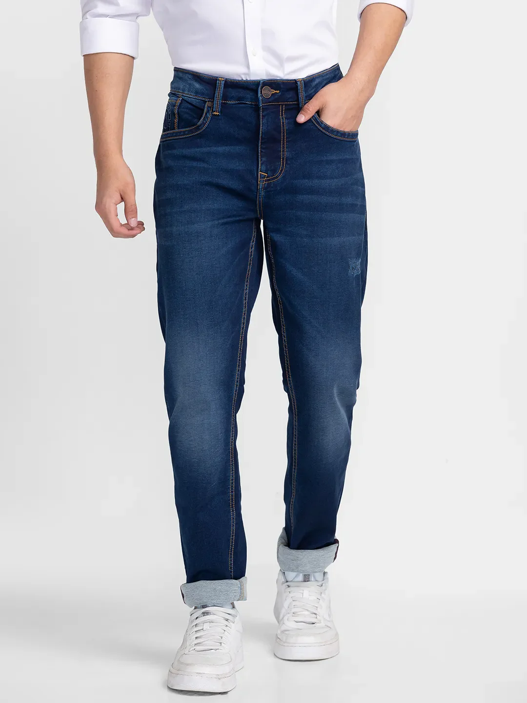 Dark Blue Slim Fit Denims For Men By Being Human Clothing