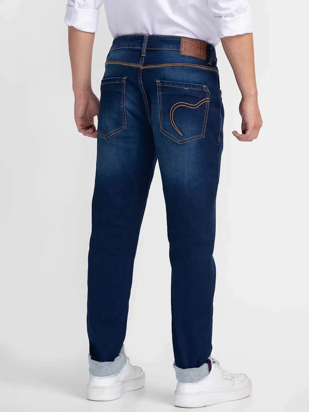 Dark Blue Slim Fit Denims For Men By Being Human Clothing - Image 3