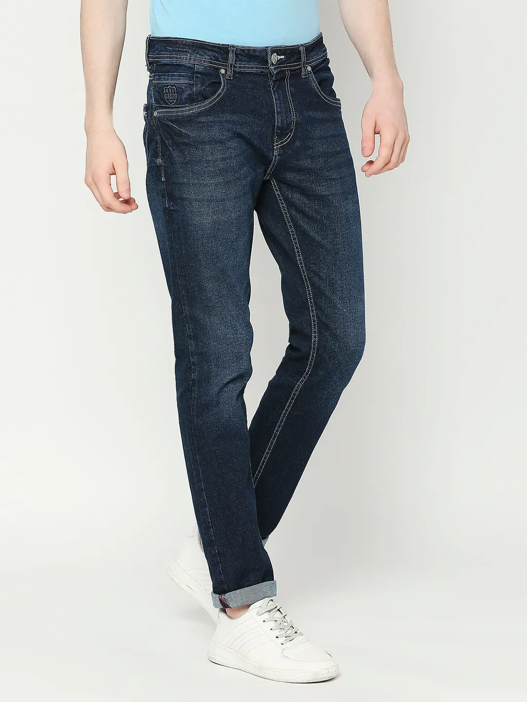 Blue Slim Straight Fit Men's Denims by Being Human Clothing - Image 3