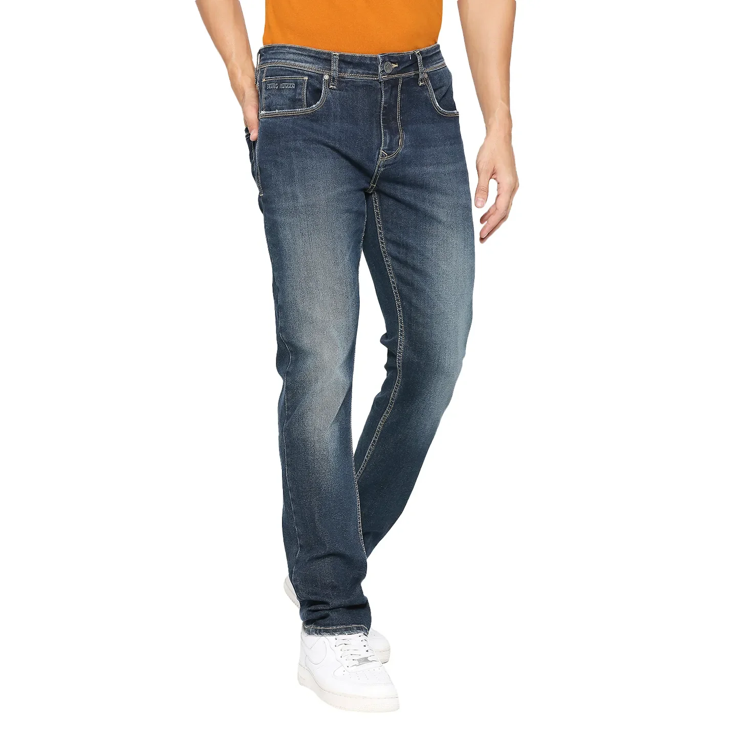Blue Slim Straight Fit Men's Denims by Being Human Clothing - Image 3