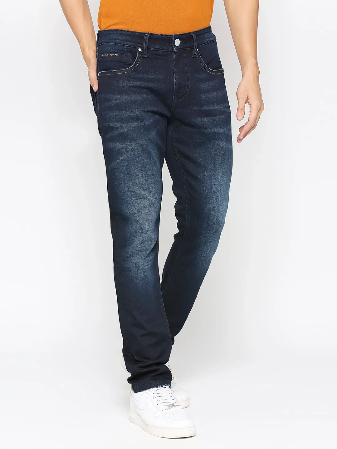 Blue Slim Straight Fit Men's Denims by Being Human Clothing - Image 3