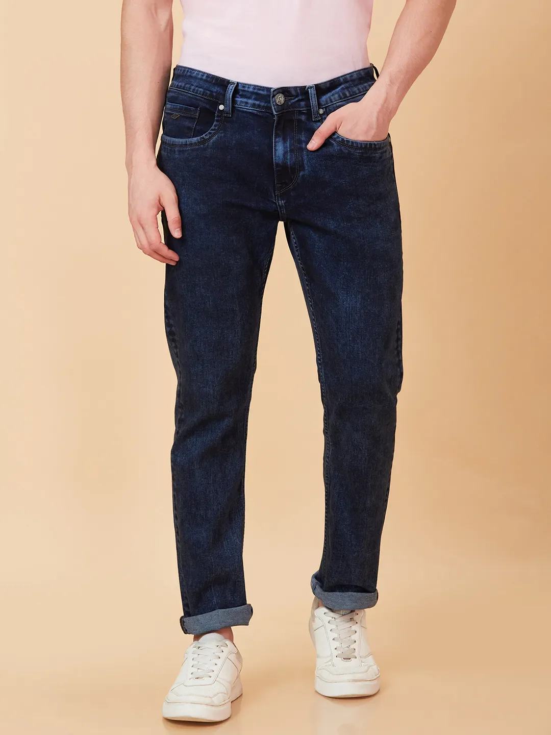 Dark Blue Slim Fit Denims For Men By Being Human Clothing