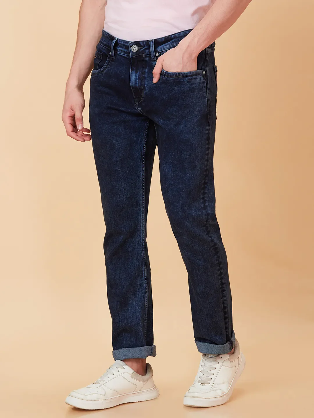 Dark Blue Slim Fit Denims For Men By Being Human Clothing - Image 4