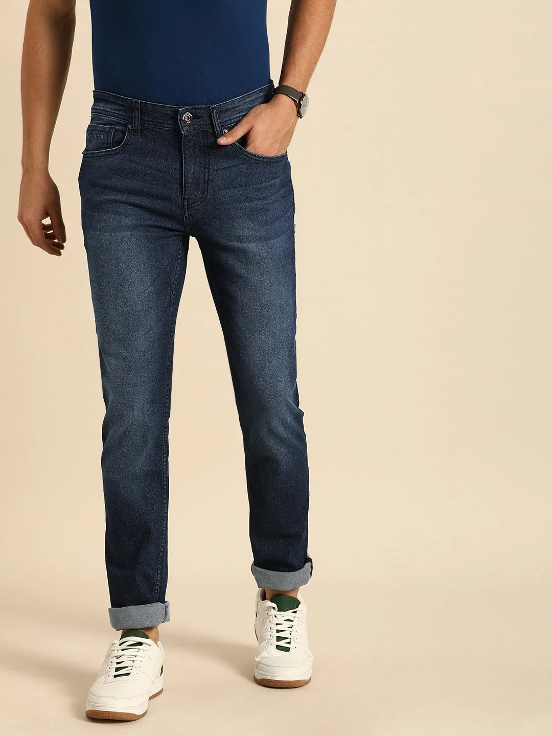 Blue Slim Straight Fit Men's Denims by Being Human Clothing - Image 5