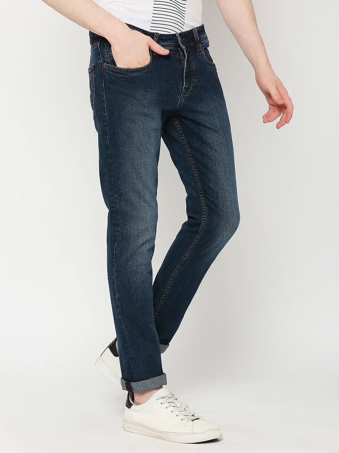 Blue Slim Straight Fit Men's Denims by Being Human Clothing - Image 3