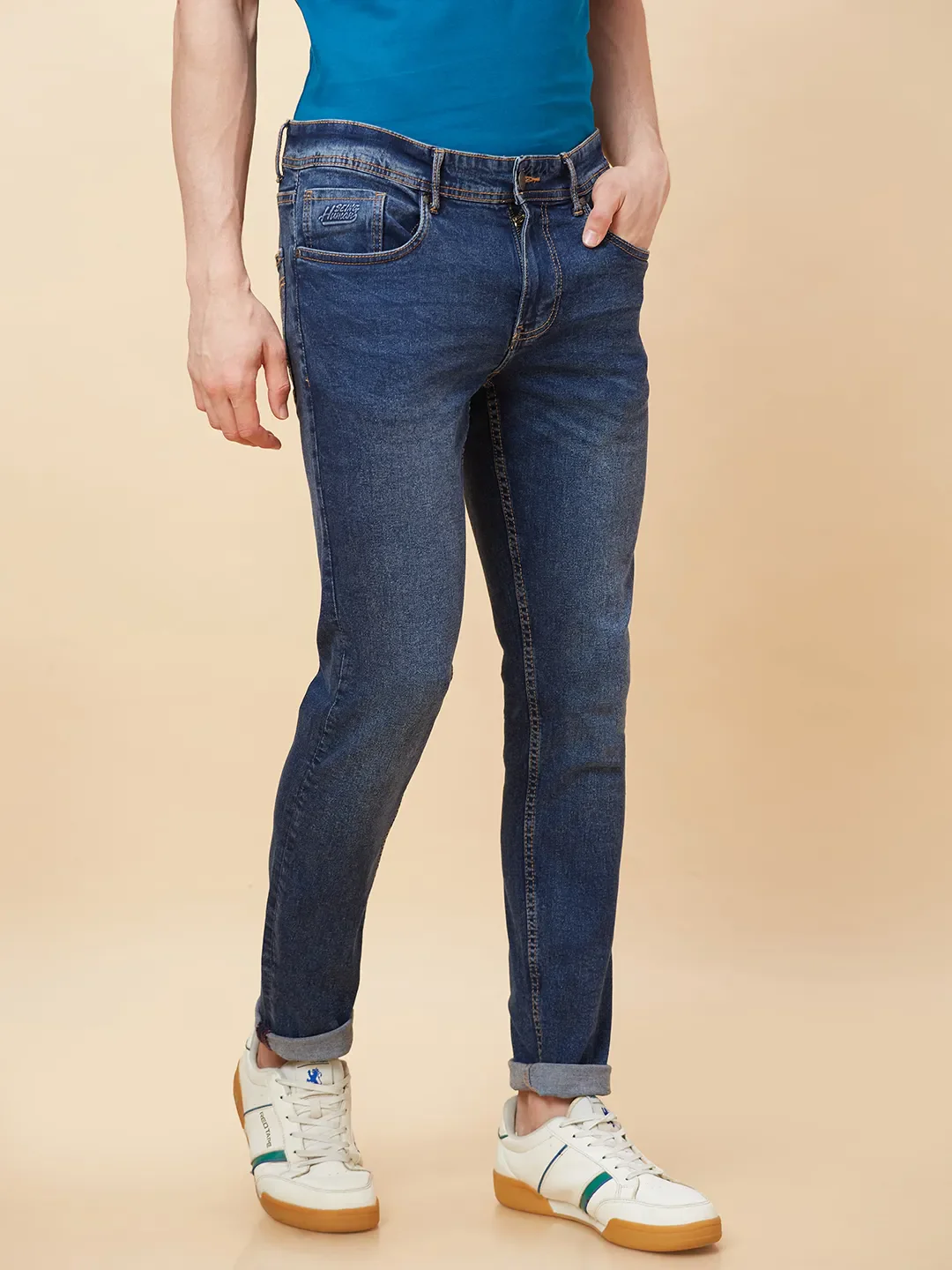 Blue Slim Straight Fit Men's Denims by Being Human Clothing - Image 4
