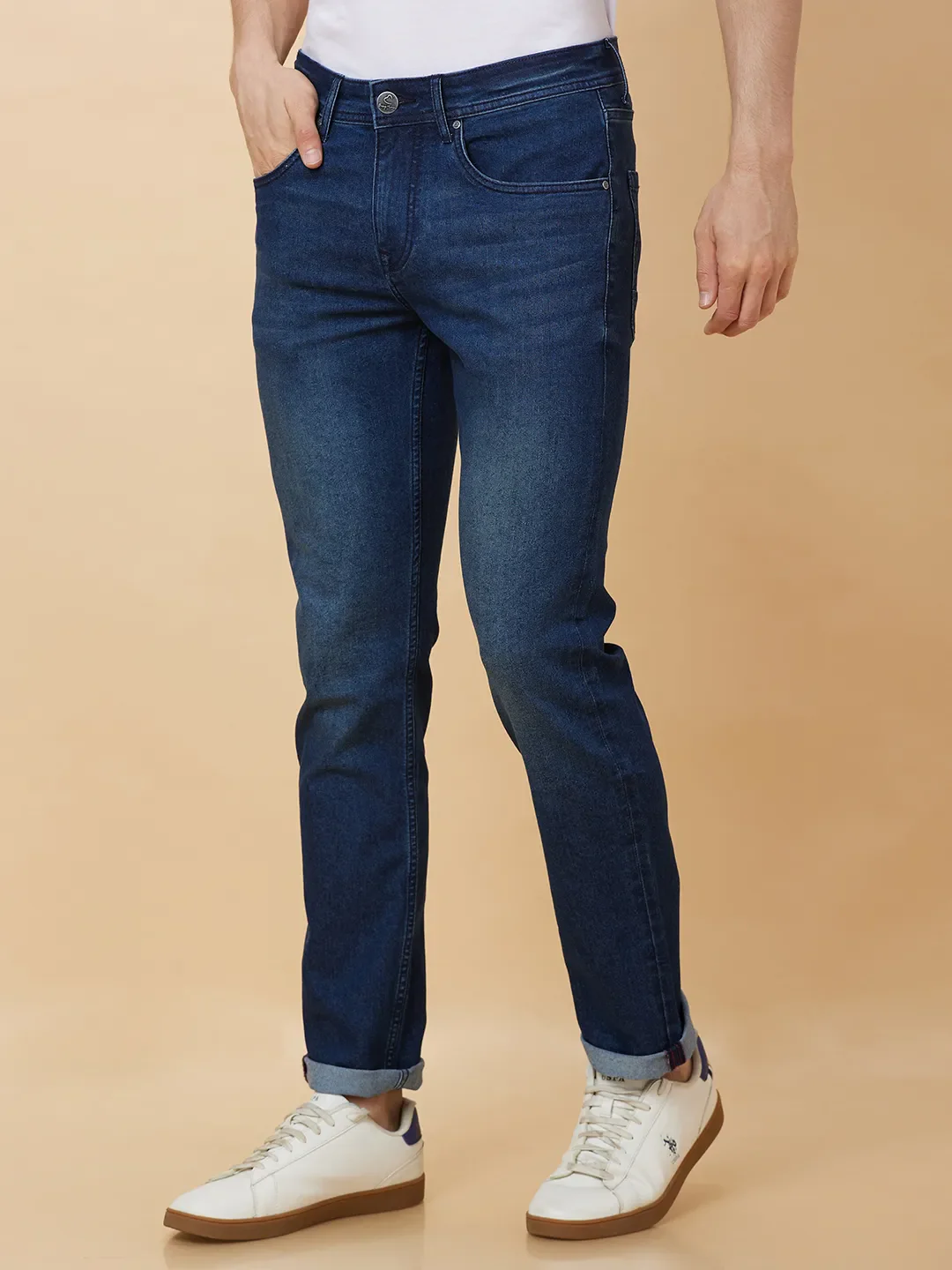 Blue Slim Straight Fit Men's Denims by Being Human Clothing - Image 4
