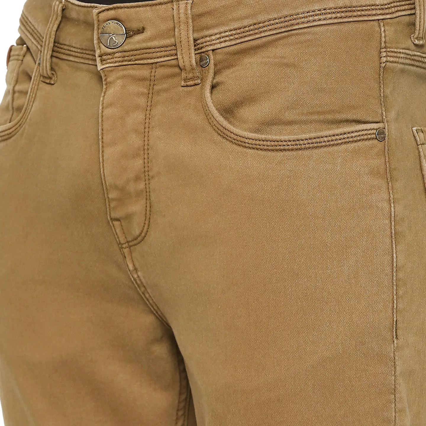 Khaki Slim Fit Denims For Men By Being Human Clothing - Image 4