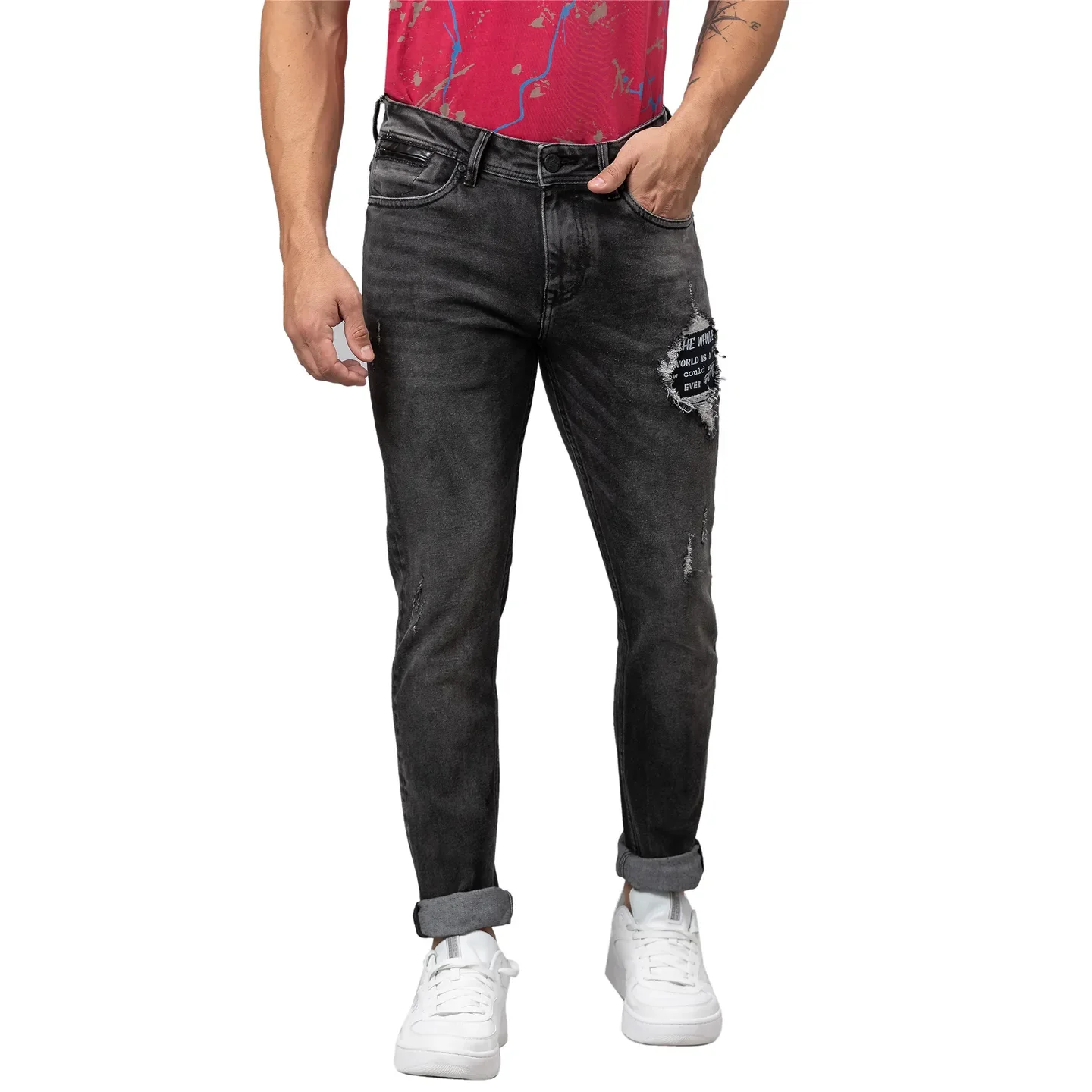 Grey Slim Straight Fit Men's Denims by Being Human Clothing