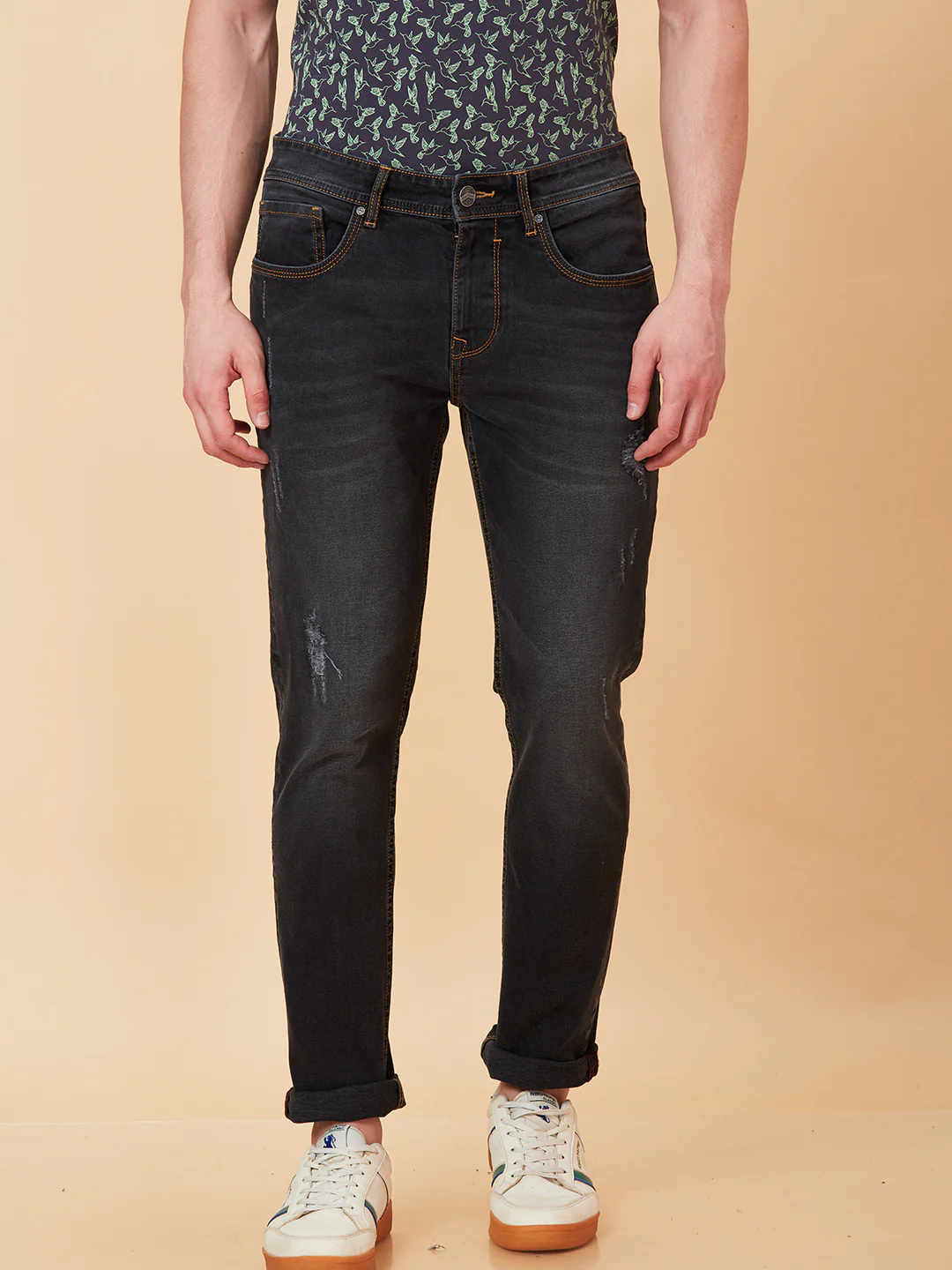 Grey Slim Fit Denims For Men By Being Human Clothing - Image 2