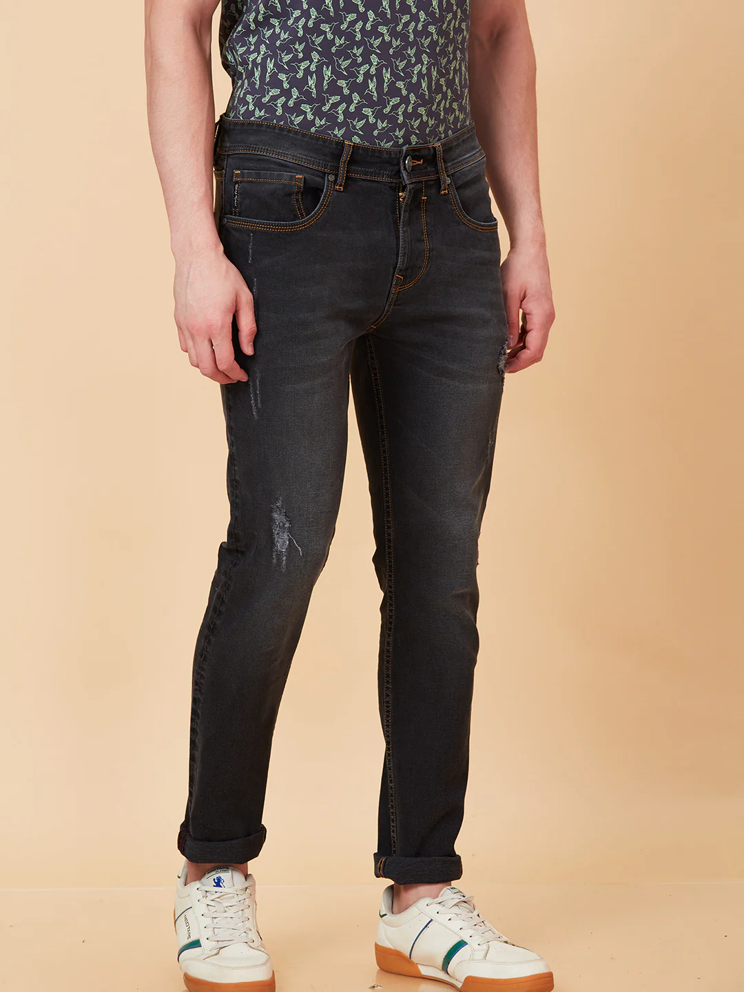 Grey Slim Fit Denims For Men By Being Human Clothing - Image 3