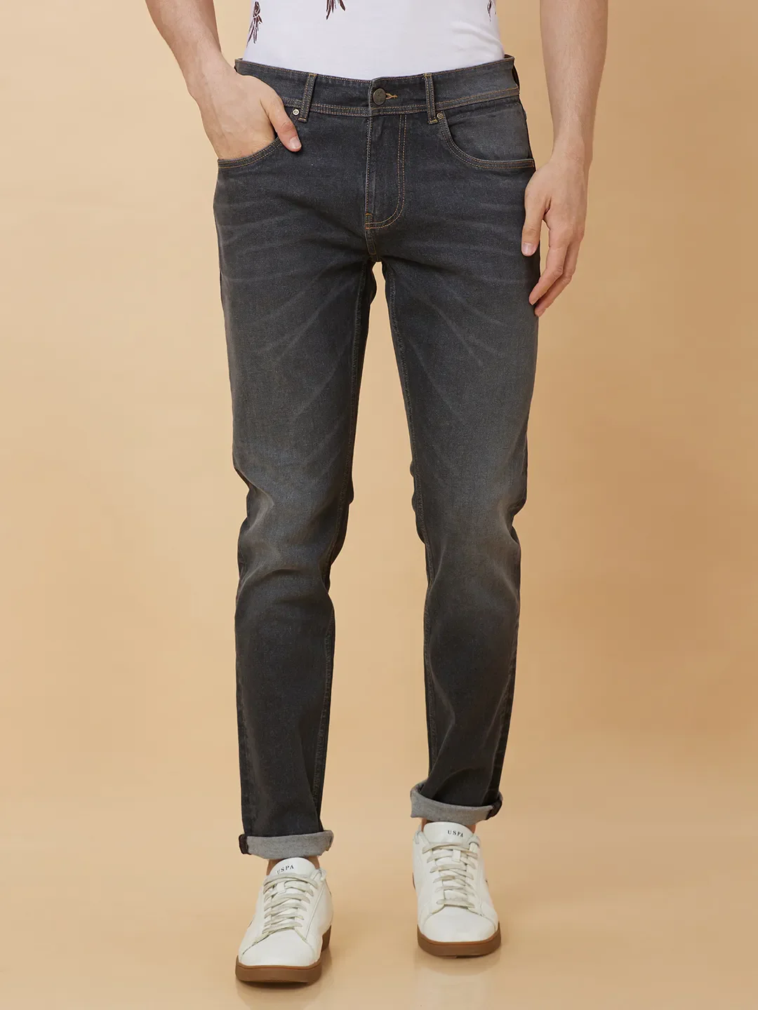 Grey Slim Straight Fit Men's Denims by Being Human Clothing