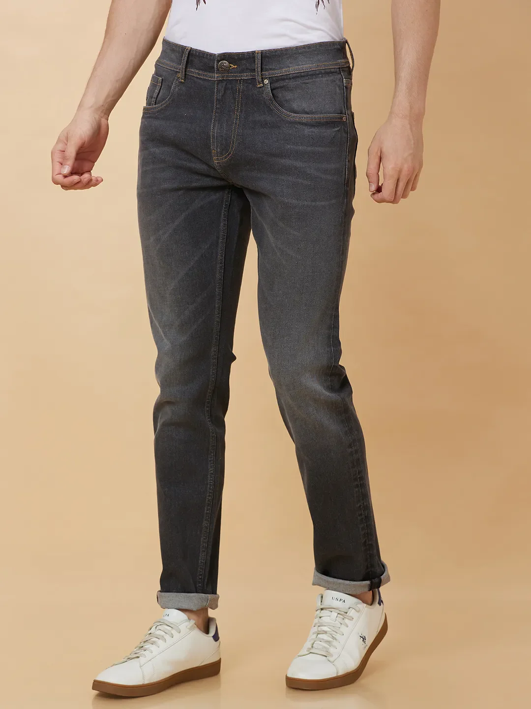 Grey Slim Straight Fit Men's Denims by Being Human Clothing - Image 4