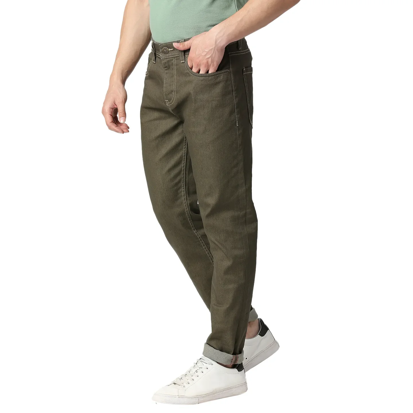 Khaki Slim Straight Fit Men's Denims by Being Human Clothing - Image 2