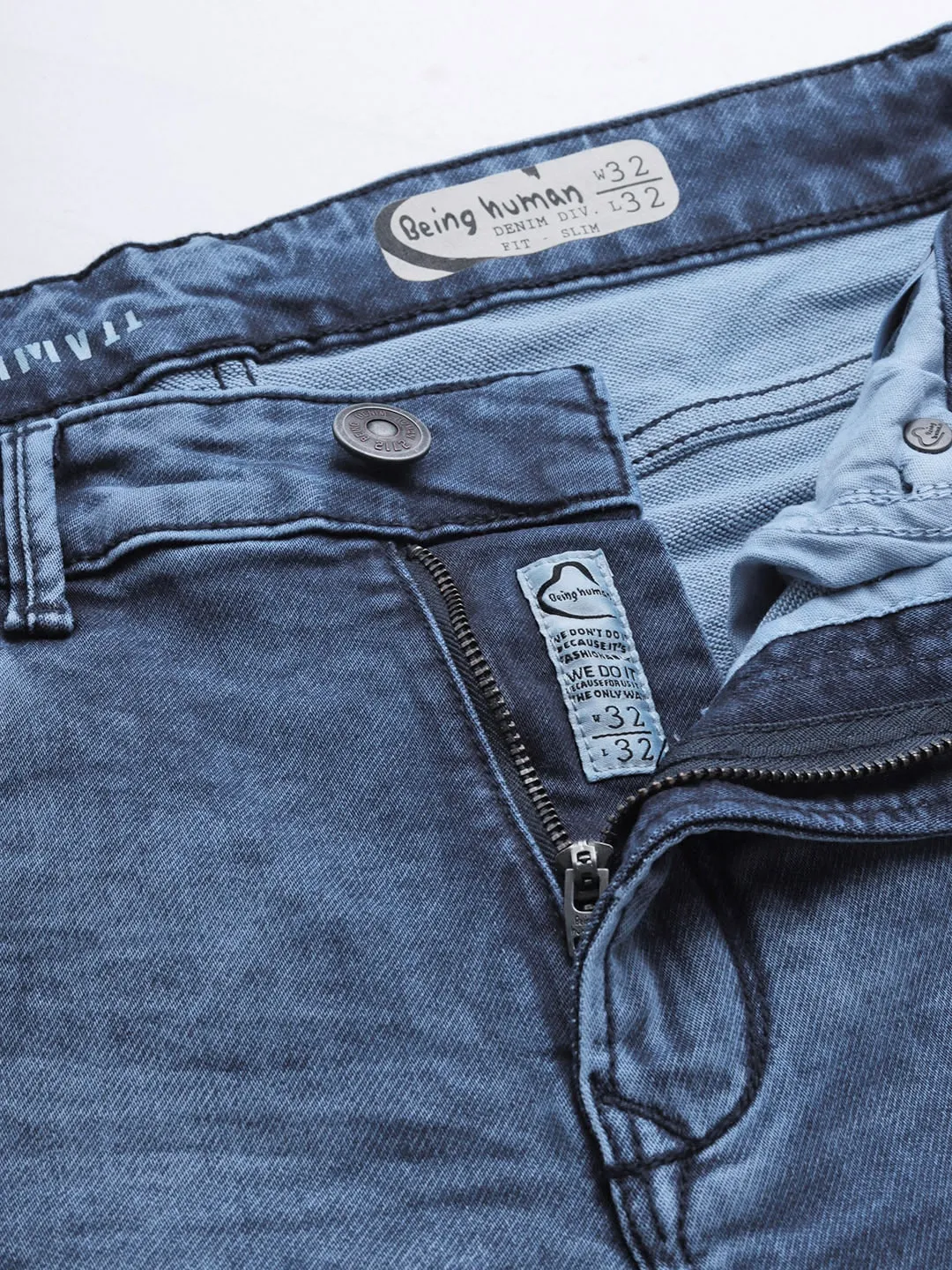 Blue Slim Straight Fit Men's Denims by Being Human Clothing - Image 4