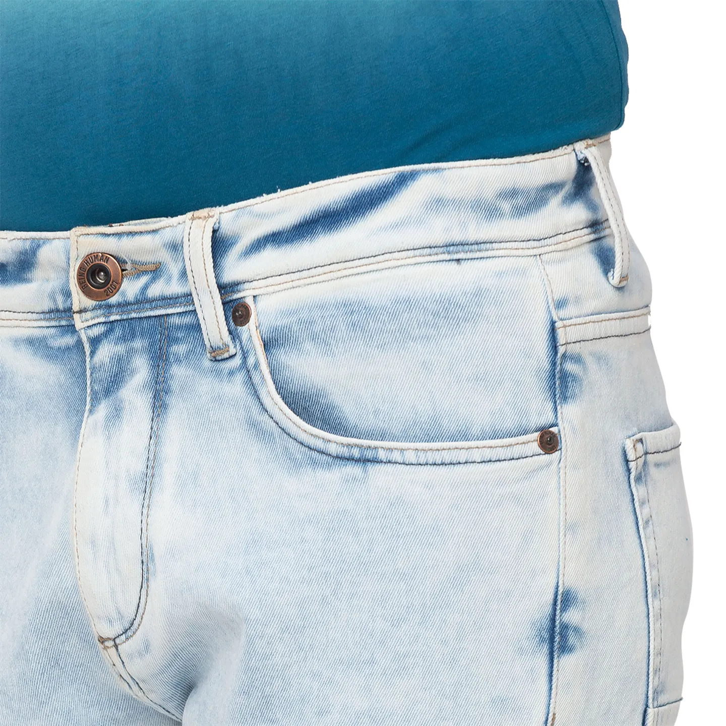 Blue Slim Straight Fit Men's Denims by Being Human Clothing - Image 6
