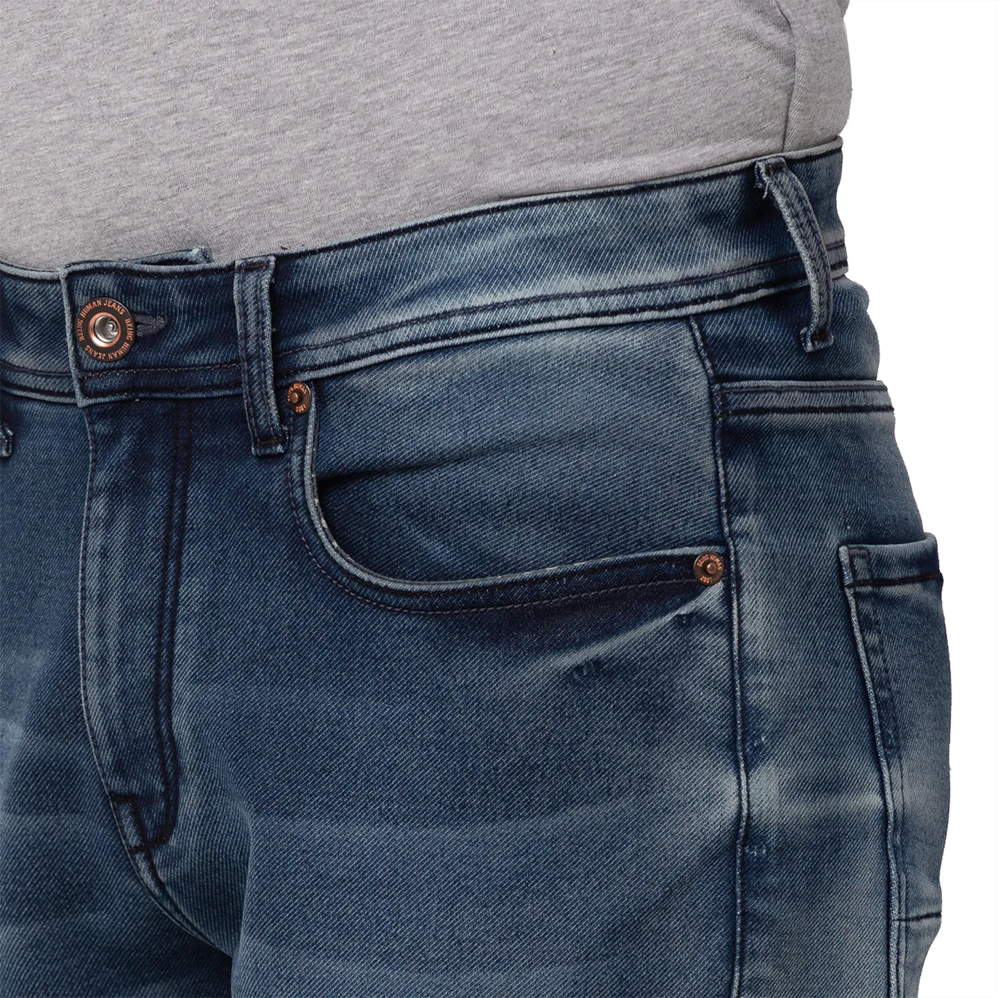 Blue Slim Straight Fit Men's Denims by Being Human Clothing - Image 4