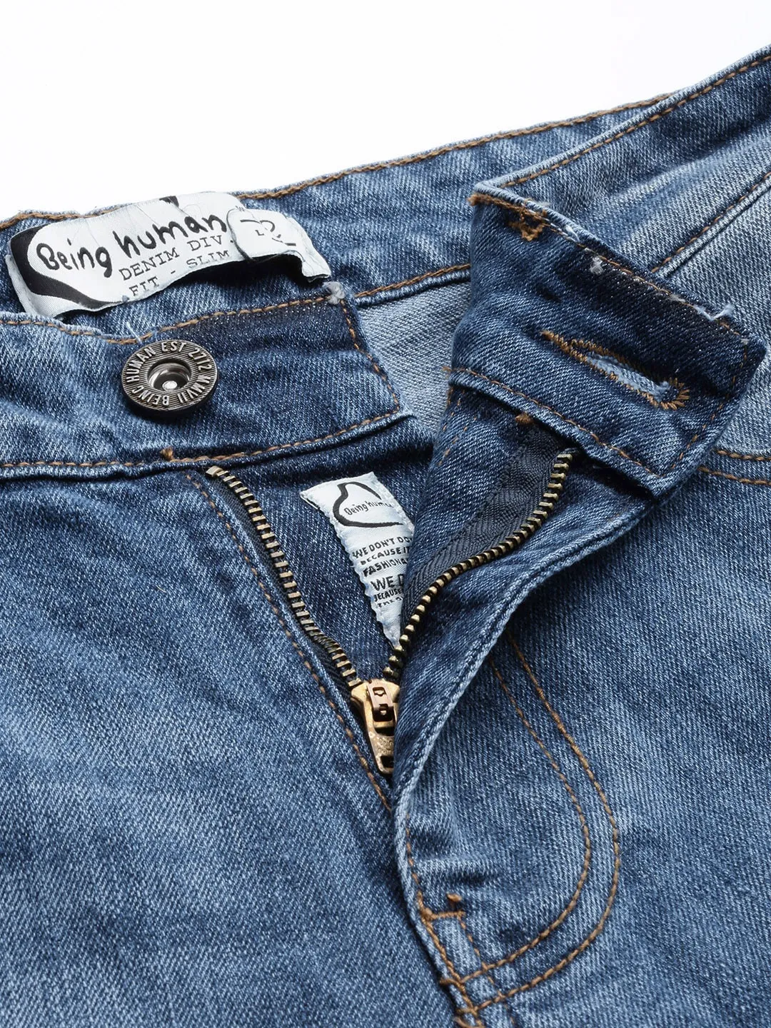 Blue Slim Straight Fit Men's Denims by Being Human Clothing - Image 4