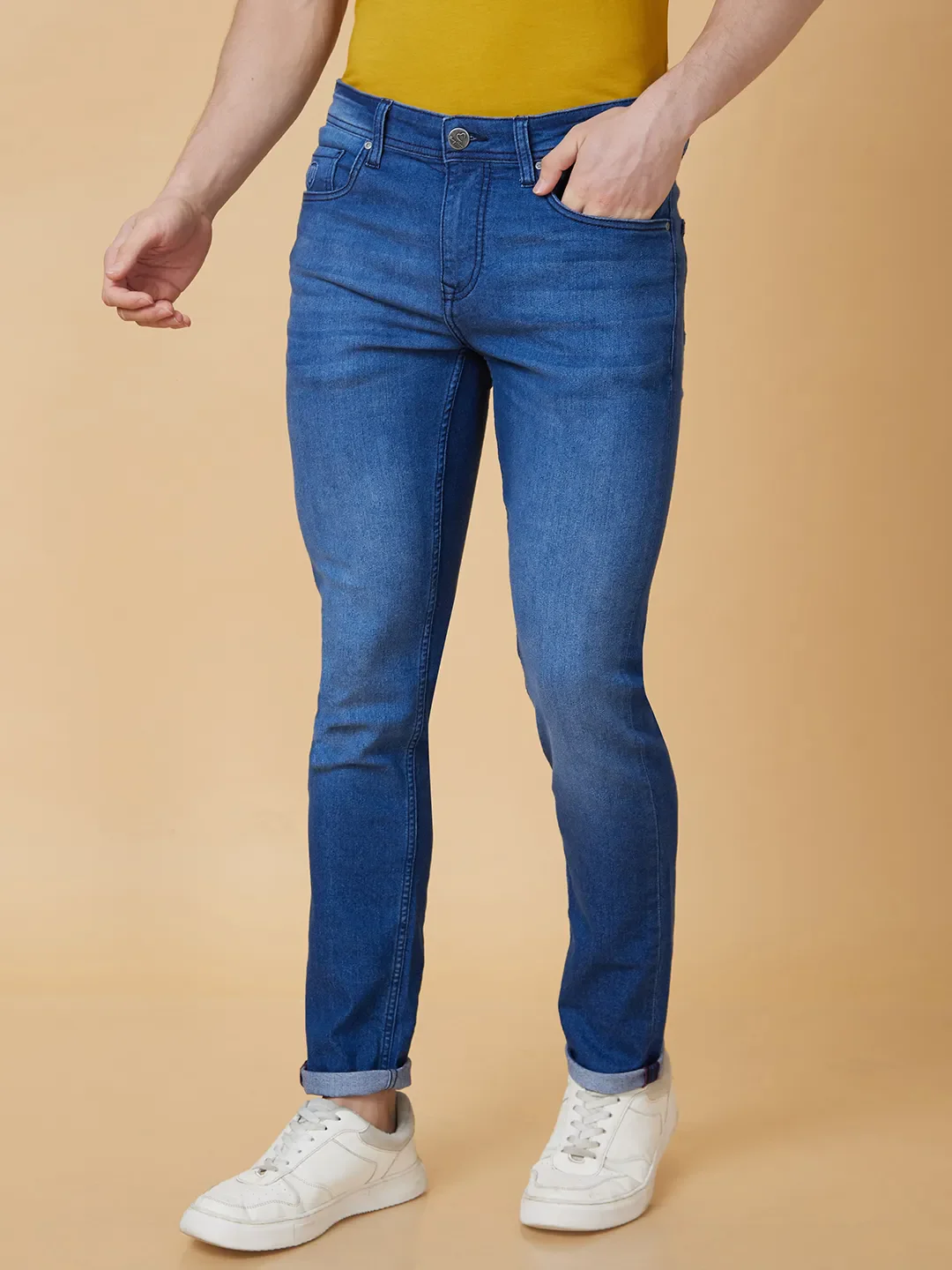 Blue Slim Straight Fit Men's Denims by Being Human Clothing - Image 3
