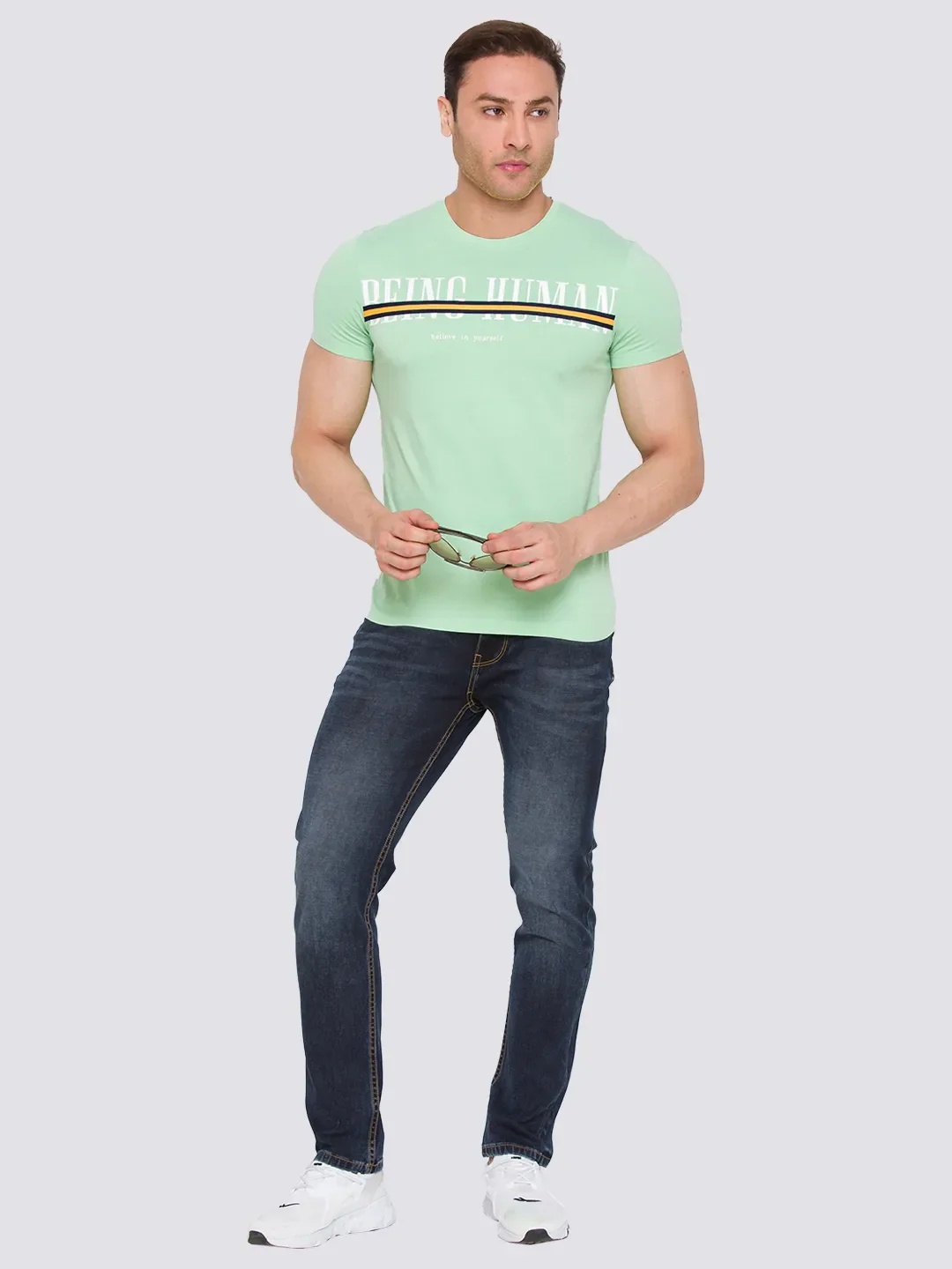 Blue Slim Straight Fit Men's Denims by Being Human Clothing - Image 5