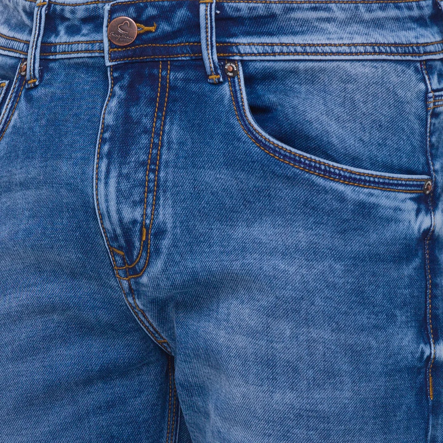 Blue Slim Straight Fit Men's Denims by Being Human Clothing - Image 3