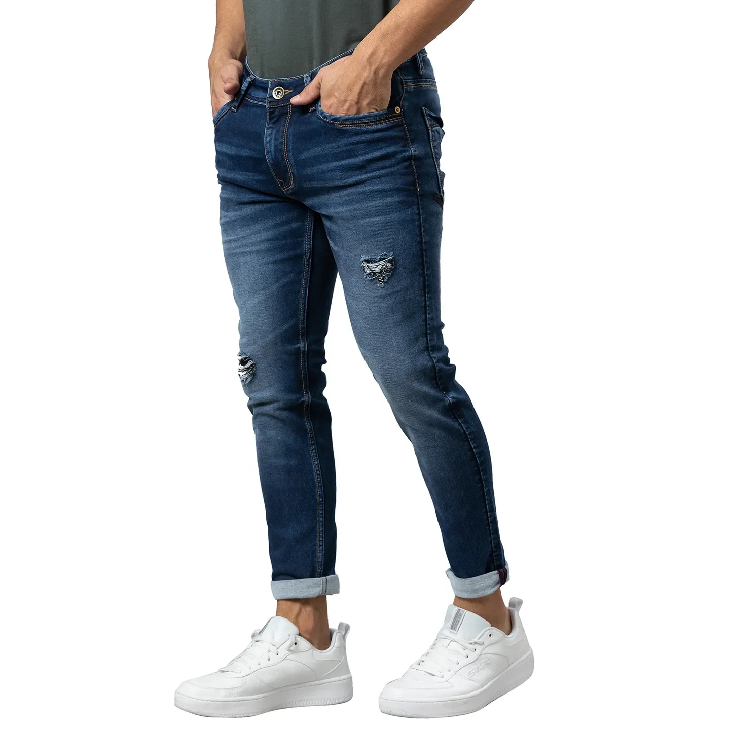 Blue Slim Fit Denims For Men By Being Human Clothing - Image 4