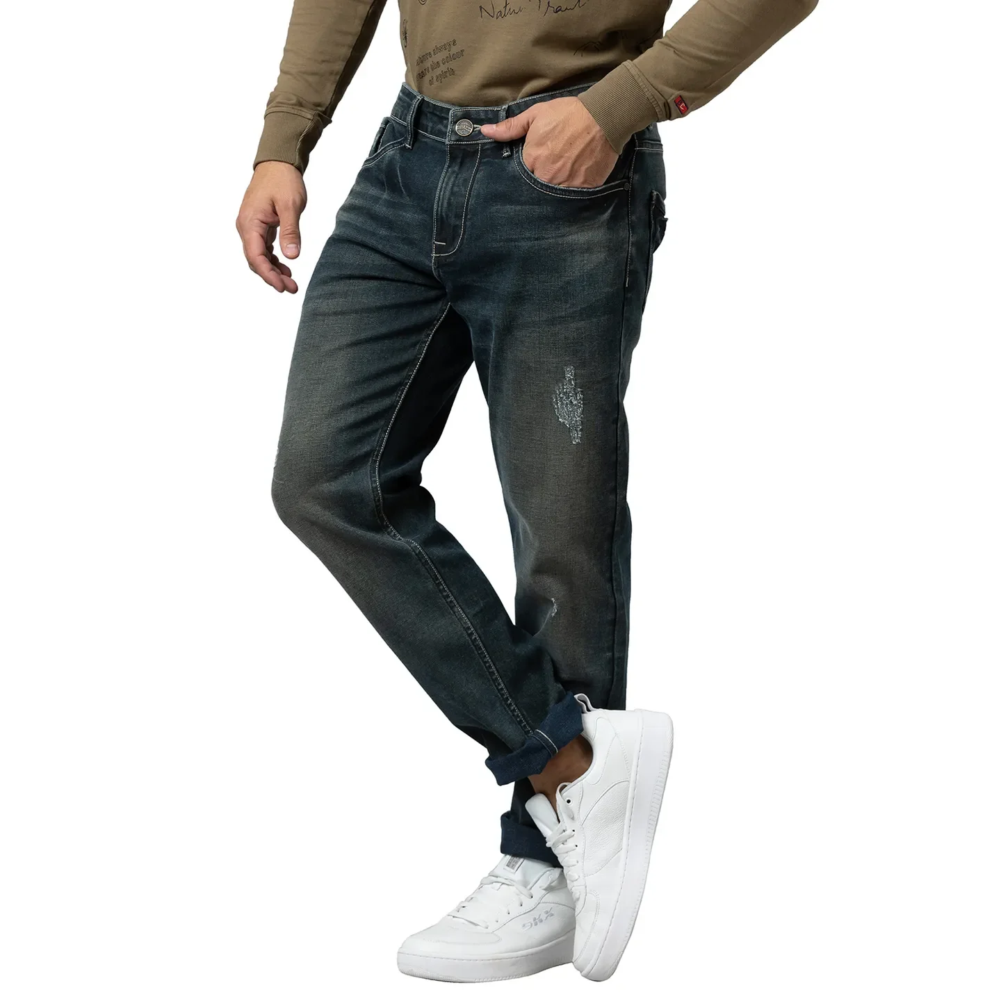Blue Slim Straight Fit Men's Denims by Being Human Clothing - Image 4