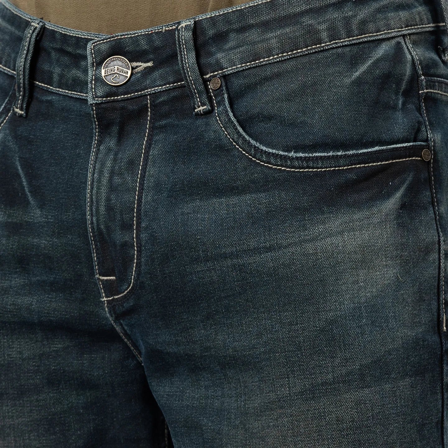 Blue Slim Straight Fit Men's Denims by Being Human Clothing - Image 5