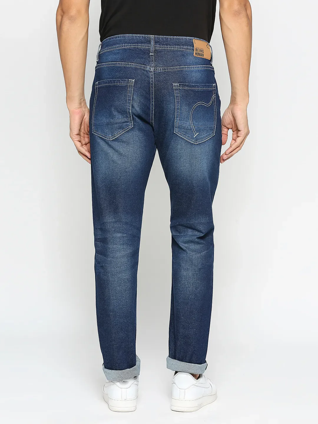 Blue Slim Straight Fit Men's Denims by Being Human Clothing - Image 4