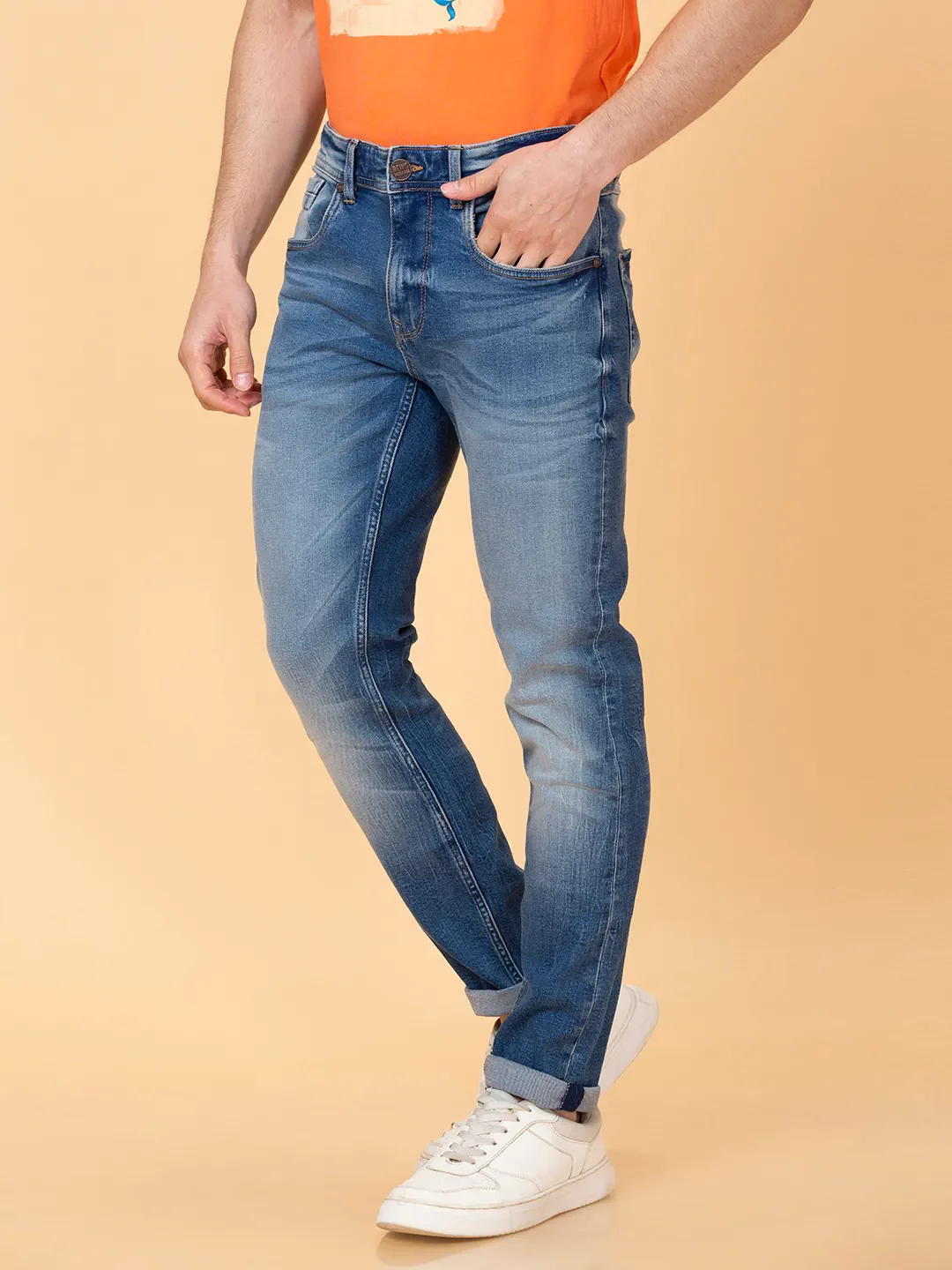 Blue Slim Fit Men's Denims by Being Human Clothing - Image 4