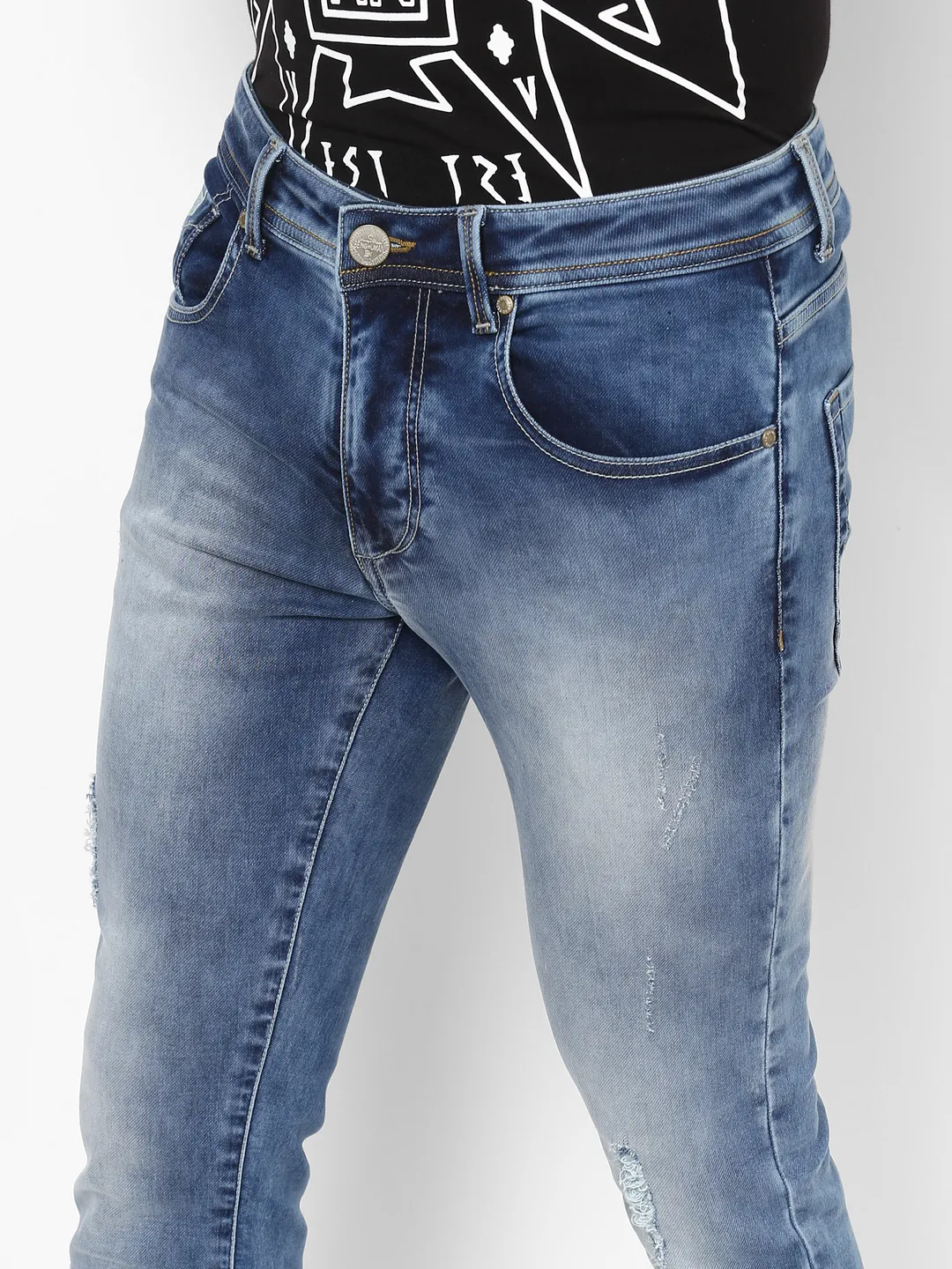 Blue Slim Straight Fit Men's Denims by Being Human Clothing - Image 4