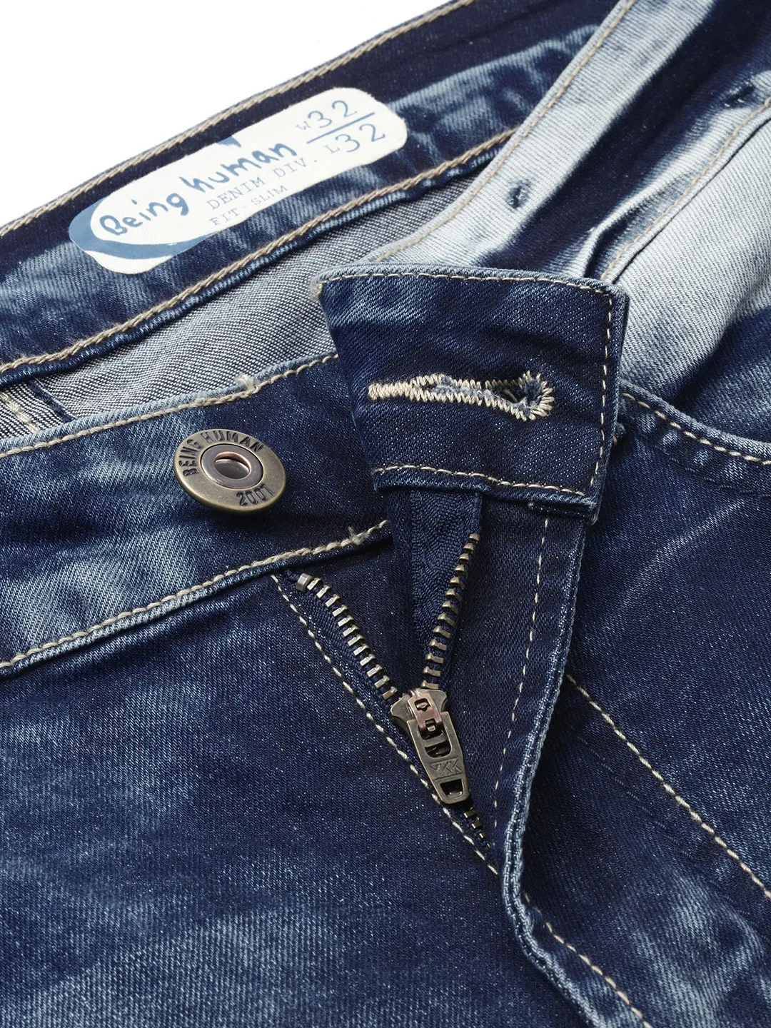 Blue Slim Straight Fit Men's Denims by Being Human Clothing - Image 4