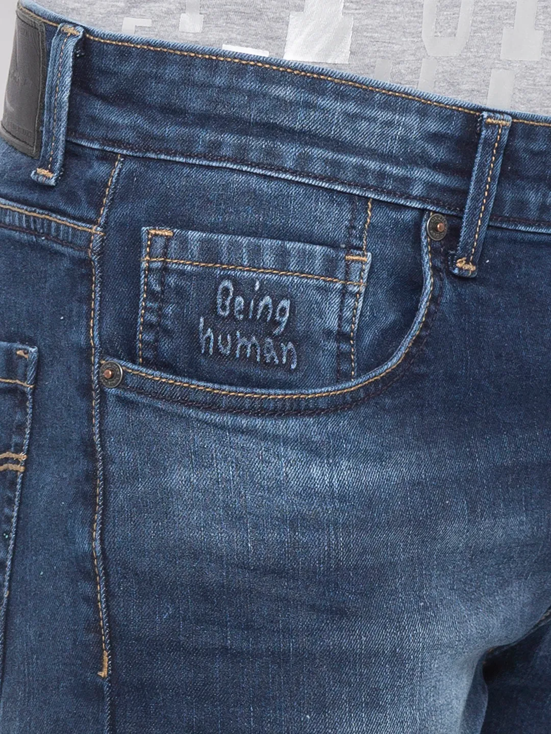 Blue Slim Straight Fit Men's Denims by Being Human Clothing - Image 4