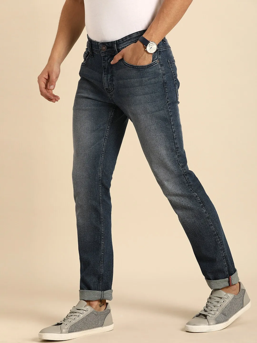 Blue Slim Straight Fit Men's Denims by Being Human Clothing - Image 4