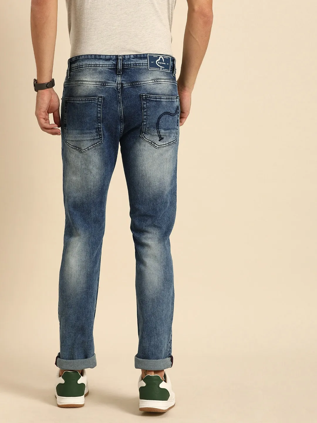 Blue Slim Straight Fit Men's Denims by Being Human Clothing - Image 3
