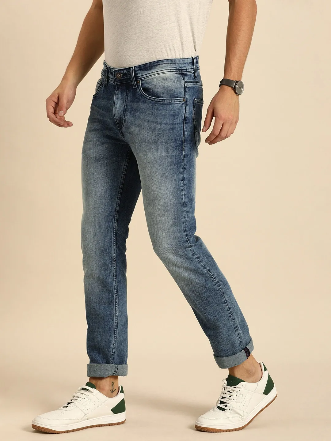 Blue Slim Straight Fit Men's Denims by Being Human Clothing - Image 4