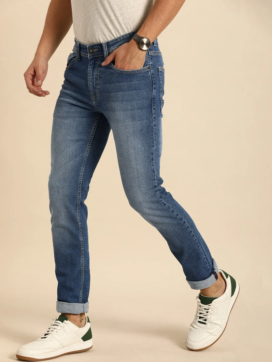 Blue Slim Straight Fit Men's Denims by Being Human Clothing - Image 4